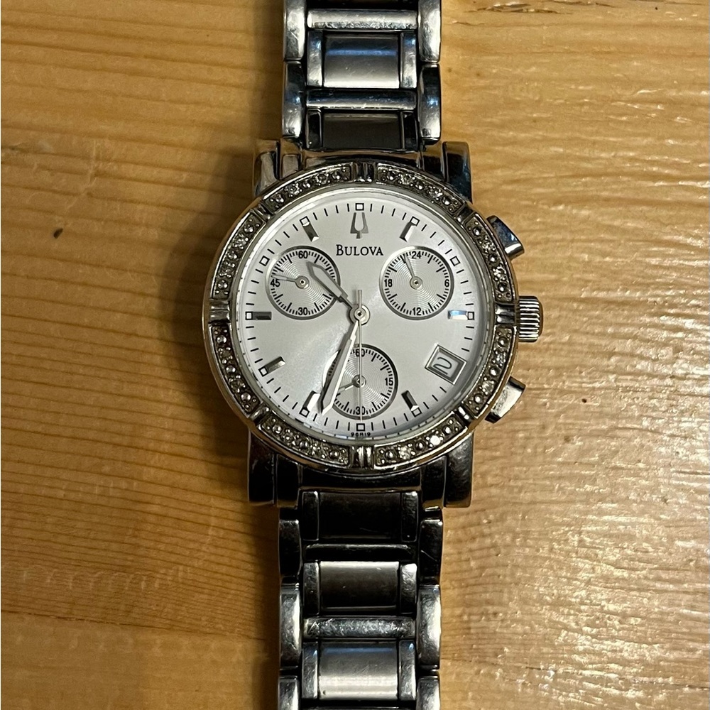 Bulova Silver Watch with Crystal Accents